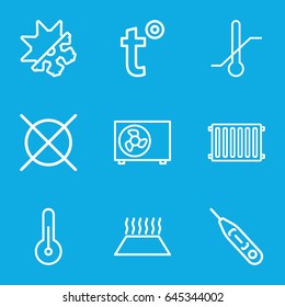 Temperature icons set. set of 9 temperature outline icons such as no dry cleaning, thermometer, air conditioner, temperature, cold and hote mode, radiator