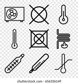 Temperature icons set. set of 9 temperature outline icons such as thermometer, no dry cleaning, heating system, air conditioner