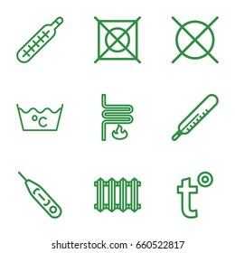 Temperature icons set. set of 9 temperature outline icons such as thermometer, laundry, no dry cleaning, heating system, radiator