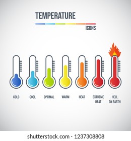 Temperature icons set. illustration of  thermometers with different levels, flat style, EPS10.