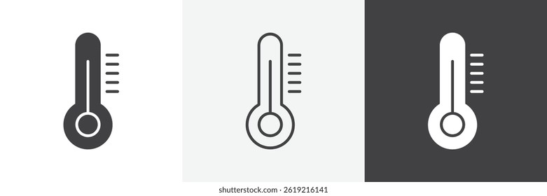 Temperature icons set in solid black and stroke line style