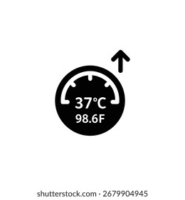 Symbol für Temperaturerhöhung mit Thermometer und Pfeil nach oben als Symbol für steigendes Hitzefieber oder Klimawandel - ein Konzept für Wetter und Messungen