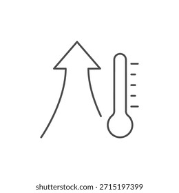 Ícone de contorno da linha de aumento de temperatura