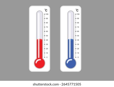 Temperature indicator. Celsius thermometer. Meteorological measurement. Equally divided thermometer. 