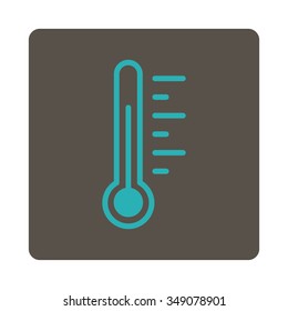 Temperature Level vector icon. Style is flat rounded square button, cyan and grey colors, white background.