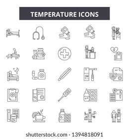 Temperature line icon signs.  Linear vector outline illustration set concept.