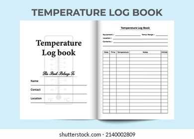 Temperature log book interior. Medical equipment and patient body temperature tracker notebook template. Interior of a journal. Fever temperature checker and patient health tracker interior.