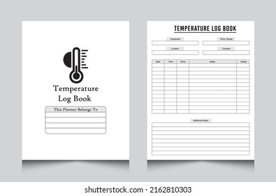 Temperature log book KDP interior. Medical equipment and patient body temperature tracker notebook template. vector KDP interior journal