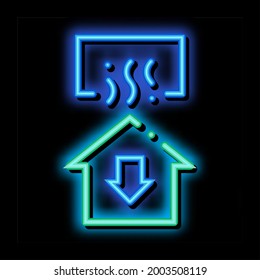 Temperature Loss House Window Arrow Down neon light sign vector. Glowing bright icon transparent symbol illustration