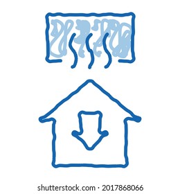 Temperature Loss House Window Arrow Down sketch icon vector. Hand drawn blue doodle line art isolated symbol illustration