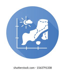 Temperature map blue flat design long shadow glyph icon. Weather forecast presentation. Information graph, data chart. Climate change overcast. Statistics report. Vector silhouette illustration