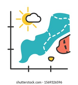 Temperature Map Color Icon. Weather Forecast Presentation. Information Graph, Data Chart. Seismic Activity Presentation. Climate Change Overcast. Statistics Report. Isolated Vector Illustration