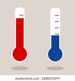 Temperature measurement from cold to hot. Thermometer gauges vector illustration set