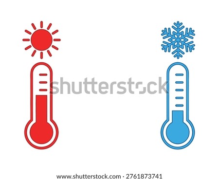 Temperature measurement icon set in a flat line style, climate control, heat, weather, cold, and thermal regulation.