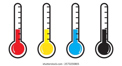 Temperature Monitor Icon Set. Vector symbols for measuring high and low temperatures. Indicators for climate warmth.