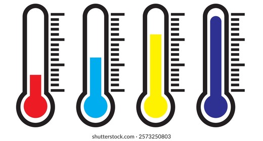 Temperature Monitor Icon Set. Vector symbols for measuring high and low temperatures. Indicators for climate warmth.