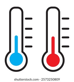 Temperature Monitor Icon Set. Vector symbols for measuring high and low temperatures. Indicators for climate warmth.