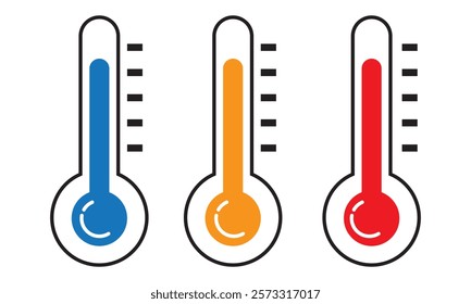 Temperature Monitor Icon Set. Vector symbols for measuring high and low temperatures. Indicators for climate warmth.