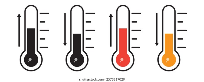 Temperature Monitor Icon Set. Vector symbols for measuring high and low temperatures. Indicators for climate warmth.