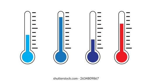Conjunto de ícones do monitor de temperatura. Símbolos vetoriais para medir temperaturas altas e baixas. Indicadores para o calor do clima