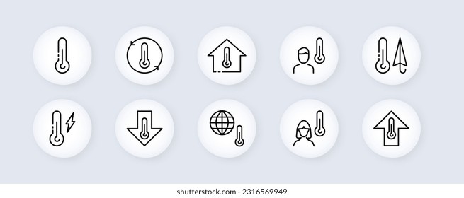 Temperatura. Neomorfismo, negro, icono de temperatura. icono de vector.