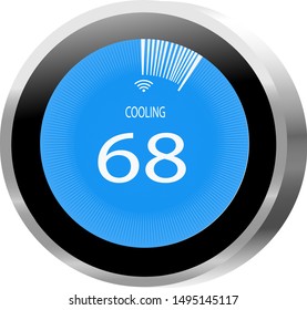 The temperature 68°F on modern circle thermostat, Programmable - Wireless icons