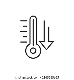 Temperature on the thermometer will fall icon. High quality black vector illustration.