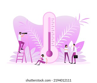 Gente de temperatura. Icono termómetro con gente plana. Ilustración del vector