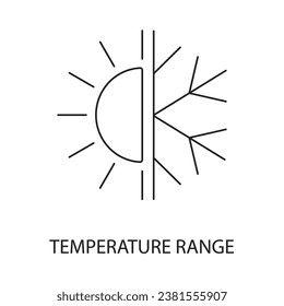 Vector de icono de línea de rango de temperatura para el embalaje de alimentos, ilustración de medio sol y medio copo de nieve