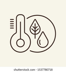 Temperature regime line icon. Leaf, thermometer, drop. Eco concept. Vector illustration can be used for topics like ecology, environment, agriculture