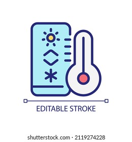Temperature regulation pixel perfect RGB color icon. Thermostat for climate control. Internet of Things. Isolated vector illustration. Simple filled line drawing. Editable stroke. Arial font used