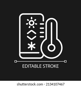 Temperaturregulierung Pixel perfekt weiß lineares Symbol für dunkles Thema. Thermostat zur Klimakontrolle. Dünne Illustration. Einzelnes Symbol für den Nachtmodus. Bearbeitbarer Strich. Arithmetik verwendet
