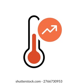 temperature rise icon, arrow up with thermometer symbol, global warming, el nino, ENSO, vector illustration