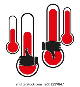 Temperature scale icon. Heat measurement symbol. Red thermometer sign. Vector weather concept.