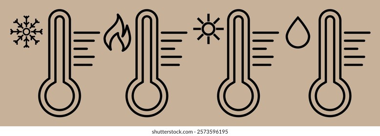 Temperature scale icon set. Thermometer with sun and snowflake icon. vector illustration eps 10.