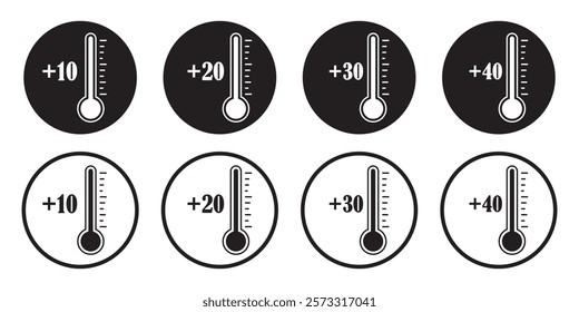 Temperature scale icon symbol. Weather sign. Thermometer with sun and snowflake icon. Hot and cold air temperature symbol in line and flat style for apps and websites, vector illustration
