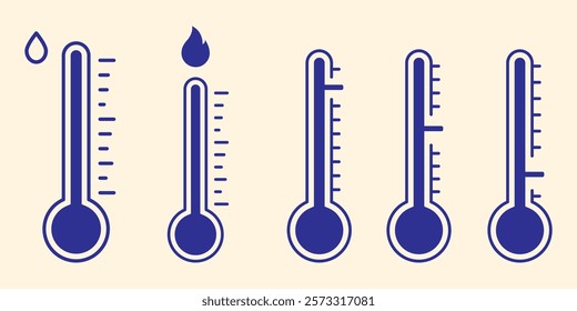 Temperature scale icon symbol. Weather sign. Thermometer with sun and snowflake icon. Hot and cold air temperature symbol in line and flat style for apps and websites, vector illustration
