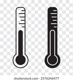 Temperature scale icon symbol. Weather sign. Thermometer with sun and snowflake icon. Hot and cold air temperature symbol in line and flat colorful style for apps and websites, vector illustration. 