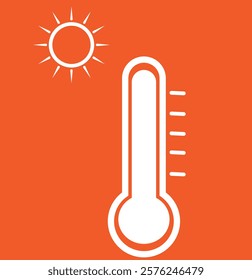 Temperature scale icon symbol. Weather sign. Thermometer with sun and snowflake icon. Hot and cold air temperature symbol in line and flat colorful style for apps and websites, vector illustration. 