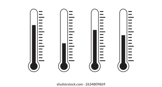 Símbolo do ícone da escala de temperatura. Sinal de tempo. Termômetro com ícone de sol e floco de neve. Símbolo de temperatura de ar quente e frio em linha e estilo plano para aplicativos e sites, ilustração vetorial
