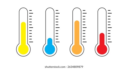 Símbolo de icono de escala de temperatura. Signo de Clima. Termómetro con el sol y el icono del copo de nieve. Símbolo de temperatura del aire caliente y frío en línea y estilo plano para App y Sitios web, Ilustración vectorial
