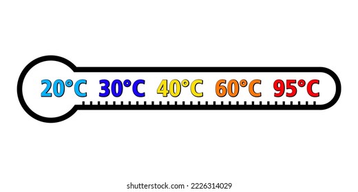Temperature scale for washing. Thermometers icon with different zones. Vector image isolated on white background. Vector temperature illustration round infographics four options.