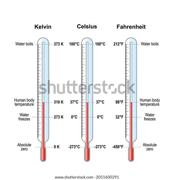 Temperature Scales Celsius Fahrenheit Kelvin Thermometers Stock Vector Royalty Free