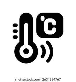 ícone de glifo do sensor de temperatura. Ícone vetorial forte e sólido para sites, interfaces móveis, apresentações e marca visual. Alta qualidade e fácil de editar.