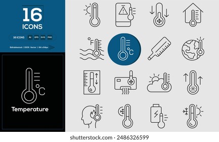 Temperature Set von hochwertigen Symbolen, die für Temperatur geeignet sind. Und ändern Sie Ihre nächsten Projekte mit minimalistischem Icon-Design, ideal für Websites, mobile App, Bücher, Social Media