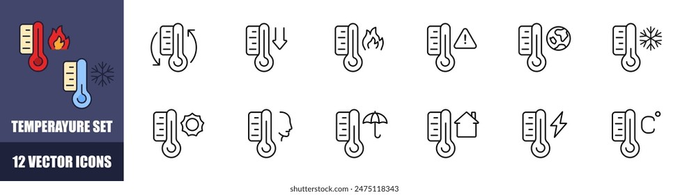 Temperature set icons. Heat Icons. Linear style. Vector icons.