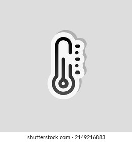 Temperature, simple icon. Linear sticker, white border and simple shadow on gray background