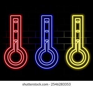 Temperatura, ícone simples. Estilo de néon laranja em fundo preto. Ícone linear claro com traçado editável.