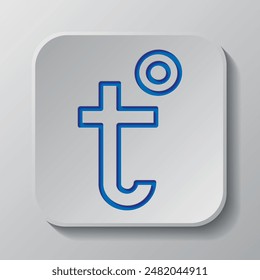 Temperature simple icon vector. Flat design. Paper cut design. Cutted blue symbol with shadow. Gray badge button, gray background.ai