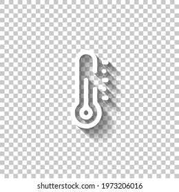 Temperature, simple icon. White linear icon with editable stroke and shadow on transparent background